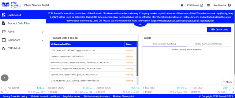 A screenshot of Client Service Portal dashboard
