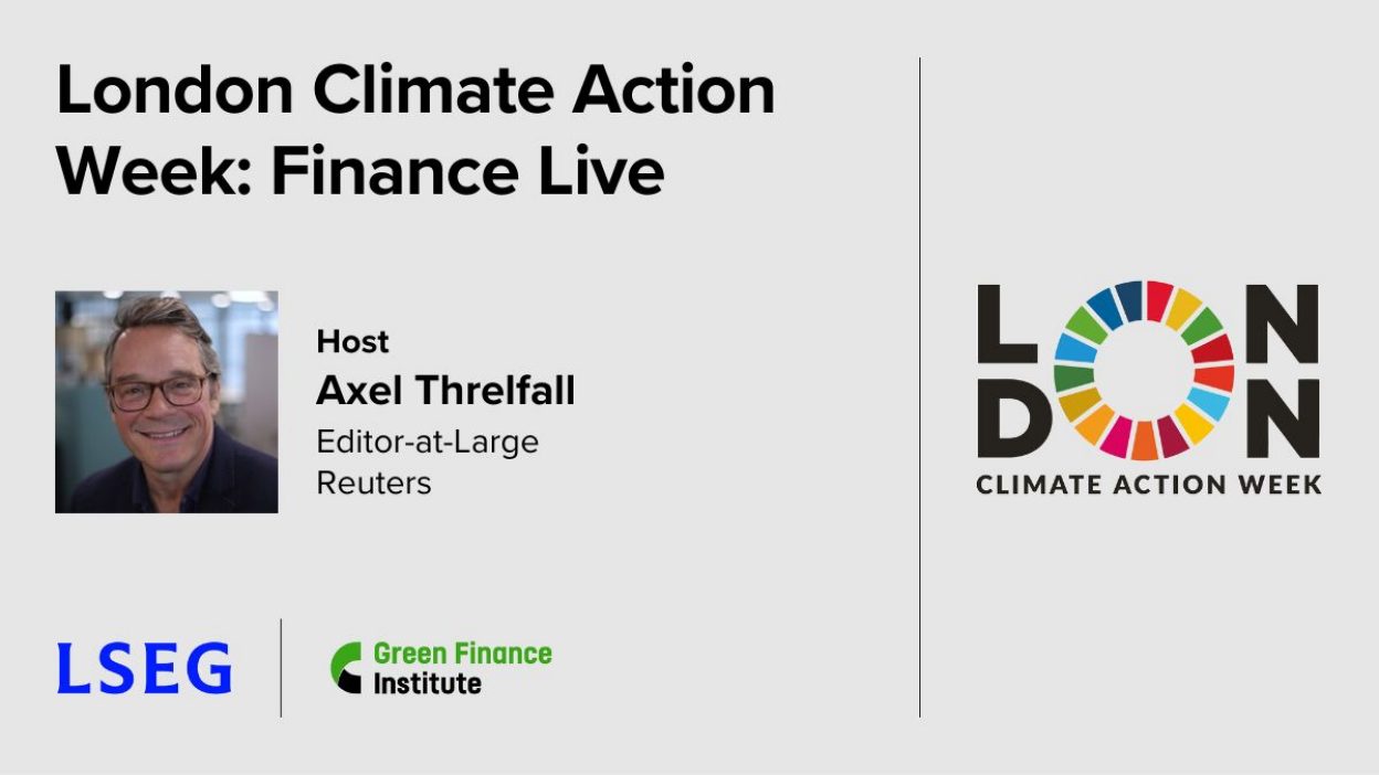 Promo for London Climate Action Week: Finance Live with host Axel Threlfall