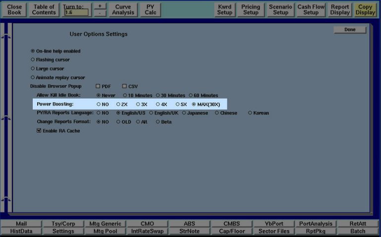 A screenshot showing Yield Book Boost power boosting options which are NO, 2X, 3X, 4X, 5X or MAX(30X)