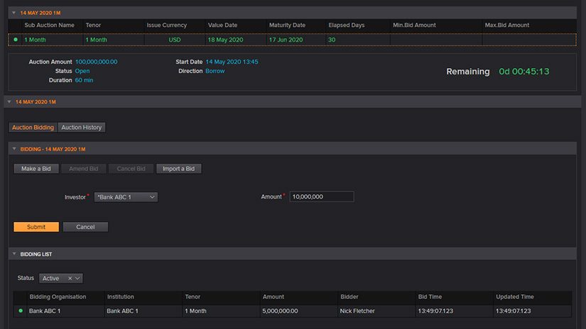 Refinitiv Islamic Auctions allows you to open and close auctions when you want, or to an automatic schedule.