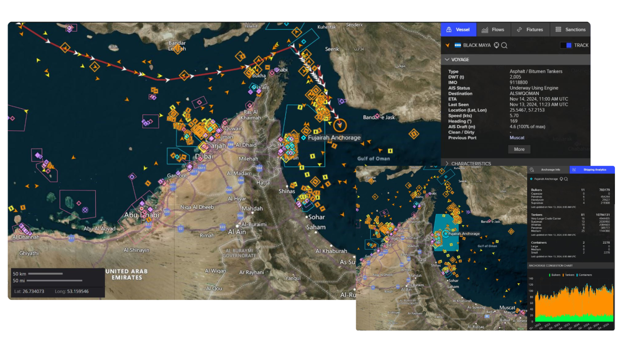 Interactive Map deliveres integrated fixture and flows data alongside vessel tracking, allowing you to develop a deeper understanding of supply chain dynamics.