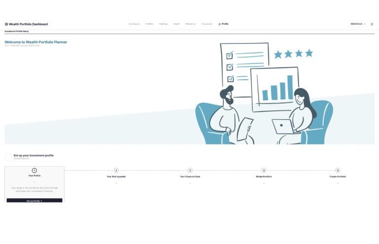 Wealth portfolio dashboard displaying consolidated portfolio data, asset allocation, performance analytics, market insights and connected wealth management intelligence.