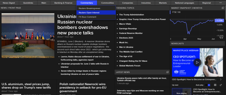 LSEG Workspace showcasing how one can access Reuters Open Interest via Commentary tab
