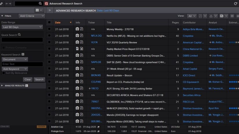 screenshot of Eikon showing Advanced Research Search
