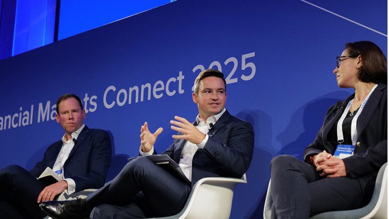 A panel at the Financial Markets Connect 2025 with Niall Archibald, Director, Business Strategy at Microsoft, Matt McLoughlin, Former Partner & Chief Commercial Officer at Liontrust Asset Management and Dara L. Sosulski, PhD, Head of Artificial Intelligence and Model Management at HSBC.