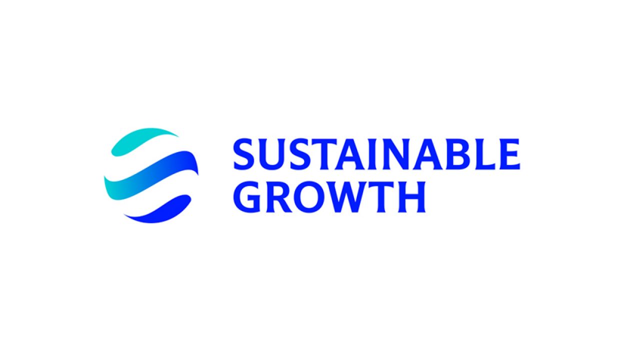 Sustainable growth and artworked globe in blue