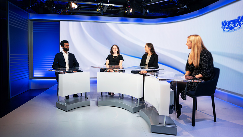 Aarondeep Singh being interviewed in studio 1 with LSEG logo featured in the background