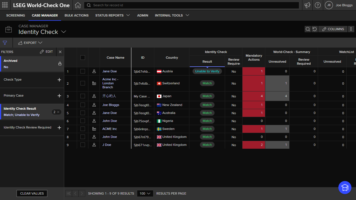 advanced KYC screening on the World-Check One API