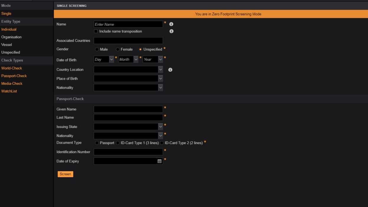 Zero footprint screening